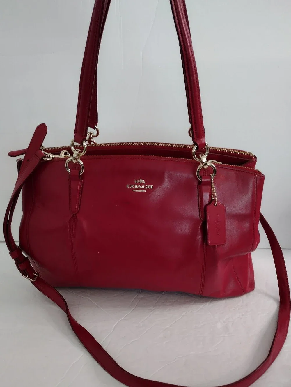 Vintage Y2K Coach Red Leather Christie Carryall Satchel Tote Bag Coquette Chic